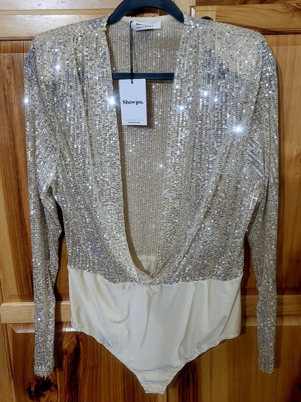 SHOWPO Alora Wrap Bodysuit Deep Plunge Neckline. sz Us 12 NWT